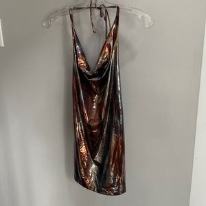 PULL&BEAR Women’s Metallic Cami Mini Open Back  Sexy Dress Size Medium